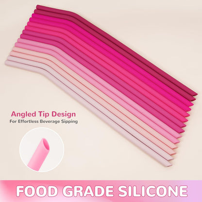 NiHome 14PCS Silicone Straws Fit for Stanley 40oz 30oz Tumbler, 14” Extra Long Reusable Drinking Straw, Flexible Can Cut Length for 1/Half Gallon 75 64 OZ Large Water Bottle - 2 Brushes (Rainbow)