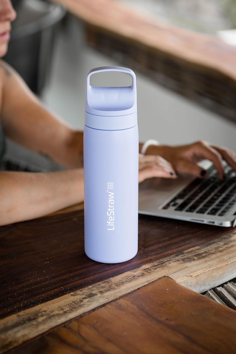 LifeStraw Go Series — Insulated Stainless Steel Water Filter Bottle for Travel and Everyday Use Removes Bacteria, Parasites and Microplastics, Improves Taste, 1L Aegan Sea