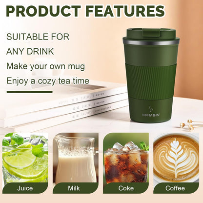 MOMSIV 12oz Travel Mug, Insulated Coffee Cup with Leakproof Lid, Travel Coffee Mug Vacuum Stainless Steel Double Walled Reusable Coffee Cup for Hot and Cold Water Coffee