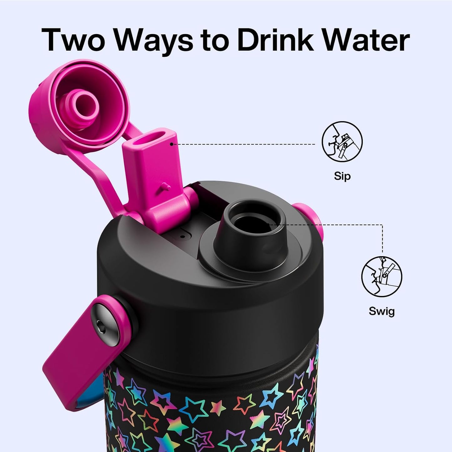 ENCOOL Insulated Water Bottle with Straw Stainless Steel Water Bottle, Leak-Proof, BPA-Free, Double Wall Vacuum Keeps Cold for 24 Hours for Sports, Travel, School (26 oz, Cotton Candy) - Colors B