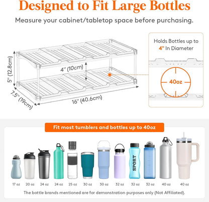 Lifewit Stackable Bottle Storage Organizer, Clear Freestanding Wine Holder for Cabinet, Large Slot Water Bottle Tumbler Cup Organizer for Pantry, Plastic Wine Rack for Fridge Cellar, 3Tier Hold 9