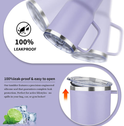 20oz Insulated Tumbler with Handle Stainless Steel Travel Coffee Mug with Lid and Straw Double Wall Vacuum Leak-proof Reusable Thermal Water Cup for Hot and Cold Drinks (Purple,1 Pack)