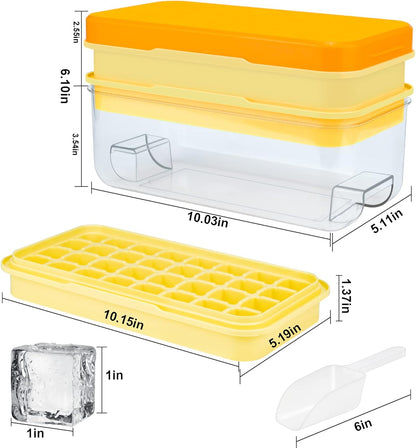 Ice Trays for Freezer with Lid & Bin, Ice Cube Tray Making 64 pcs Ice Cubes, Easy Press to Release Ice, Ice Tray with Storage Bin Chilling Cocktail Whiskey Coffee 2 Trays 1 Ice Bucket & Scoop (Black)