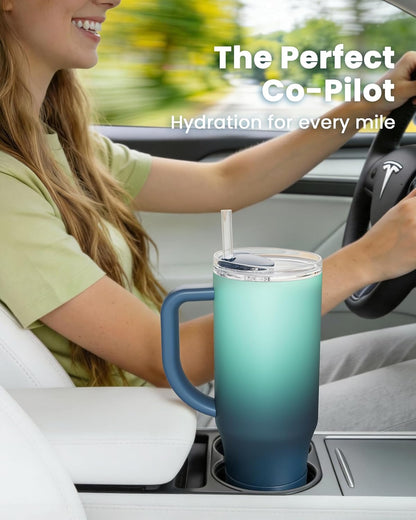 Renoj Insulated Mug 100% Leak Proof Insulated Water Bottle for Iced Coffee & Hot Drinks - Fits Car Cup Holder, Ideal Gift, 2 Straws & Silicone Boot - SnapShift Pink 32 oz
