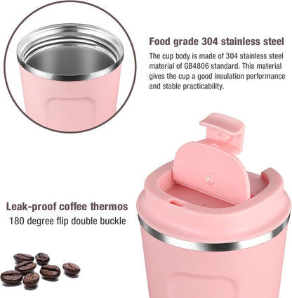 17oz (510ml) Vacuum Insulated Coffee Travel Mug, Leak proof Double Wall Stainless Steel Reusable Cup with Lid, Thermal Tumbler for Hot and Cold Drinks, Matte Texture White