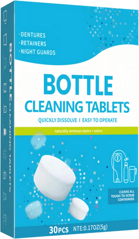 30 Pack Bottle Bright Cleaning Tablets,Water Bottle Cleaner,Removing Limescale and Tea Stains,For Water Bottle,Coffee Pot,Glass,Tumbler,Stainless,Also Can Clean Dentures,It's Multipurpose Cleaner