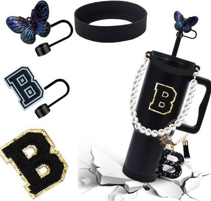 7pcs Cup Accessories for Stanley 30/40oz Tumbler, Handle Strap, Straw Cover, Silicone Boot, Letter Charm Stickers
