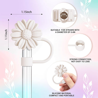 6Pcs Straw Toppers, Cute Flower Straw Covers Cap for Stanley Cup Accessories, 10mm Silicone Drinking Topper for Stanley 30&40 Oz Tumbler Cups