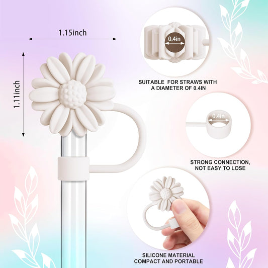 6Pcs Straw Toppers, Cute Flower Straw Covers Cap for Stanley Cup Accessories, 10mm Silicone Drinking Topper for Stanley 30&40 Oz Tumbler Cups