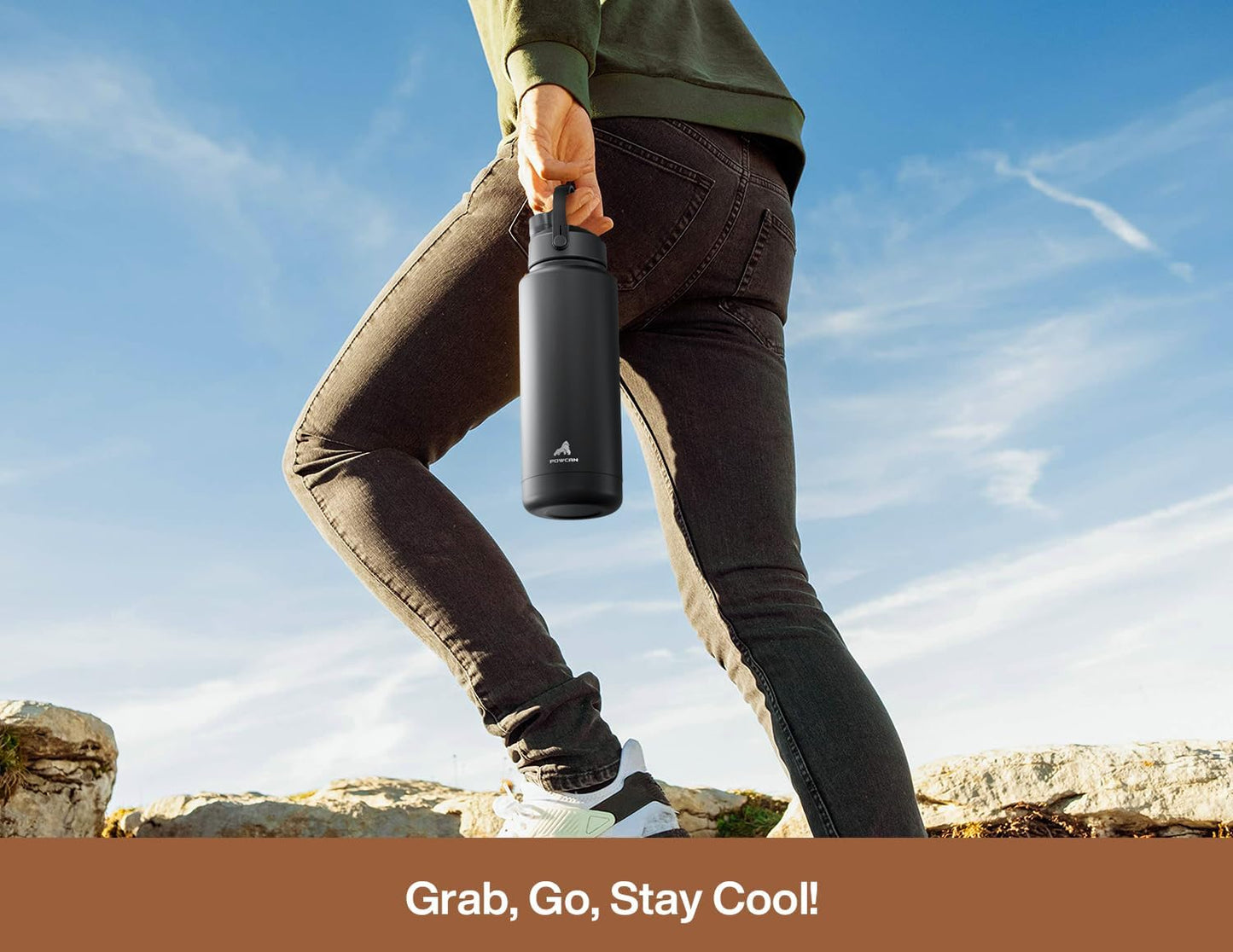 POWCAN 26 oz Insulated Water Bottle with 2-in-1 Straw and Spout Lid, Keep Cold 24H, Leak-Proof, Fits in Car Cup Holder, Stainless Steel Water Bottle for Sports, Travel, and School (Mint)