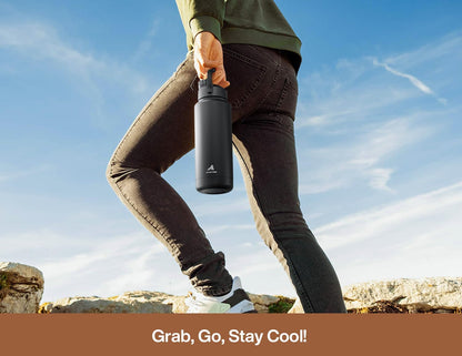 POWCAN 26 oz Insulated Water Bottle with 2-in-1 Straw and Spout Lid, Keep Cold 24H, Leak-Proof, Fits in Car Cup Holder, Stainless Steel Water Bottle for Sports, Travel, and School (Mint)