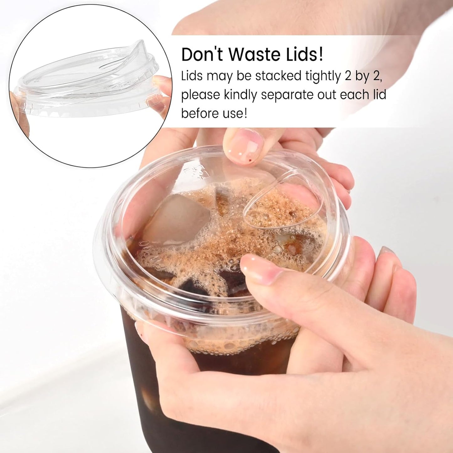 Round Bottom Clear Plastic Cups with Sip Lids, 50 Sets, 16 Oz Disposable Iced Coffee Cups with Strawless Lids To Go Cold Drink Cups for Smoothies, Juices, Party Catering