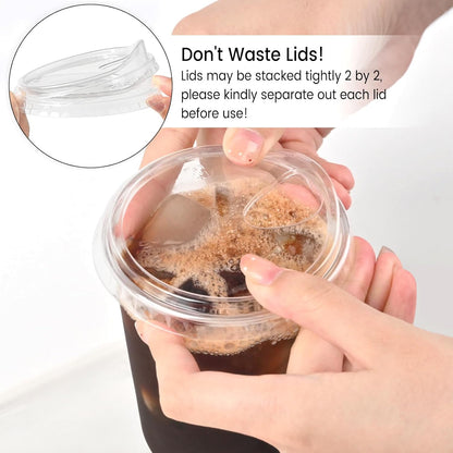 Round Bottom Clear Plastic Cups with Sip Lids, 50 Sets, 16 Oz Disposable Iced Coffee Cups with Strawless Lids To Go Cold Drink Cups for Smoothies, Juices, Party Catering
