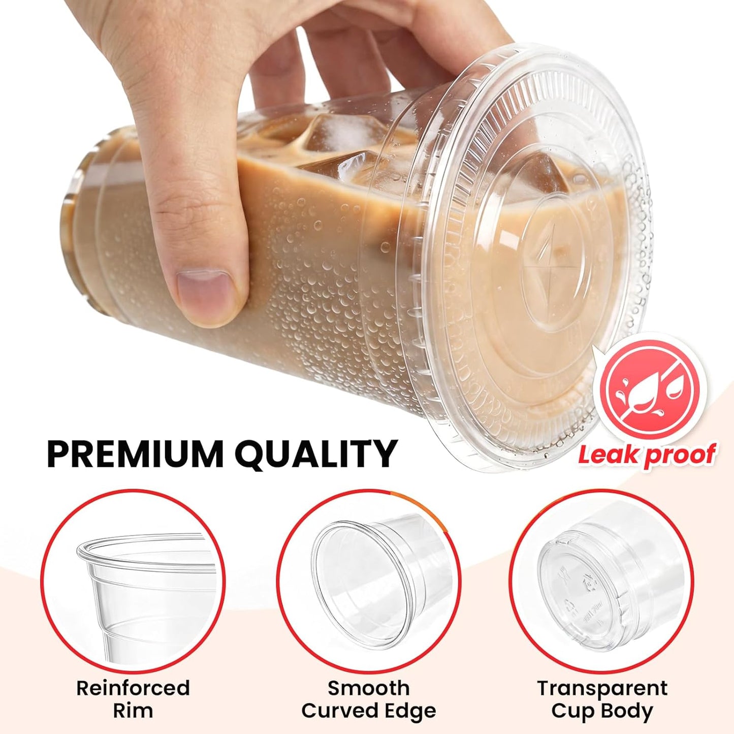 100 Pack 16 oz Plastic Cups with Lids and Straws, Clear Disposable Plastic Cups, Heavy Duty Iced Coffee Cups with Leak-Resistant Lids, Cold Drink Cups for Juice, Coffee and Milk Tea & Party To Go