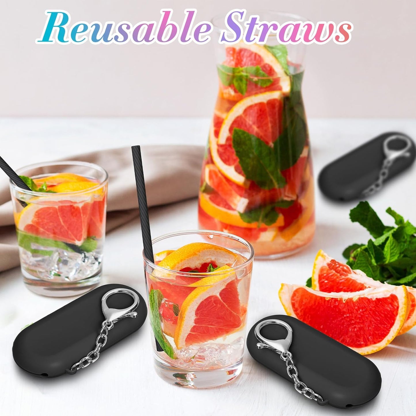 Meanplan 4 Sets Cruise Ship Essentials,4 Set Silicone Straws with Case Reusable Silicone Portable Drinking Straw Set for Party Travel Cold or Hot with 4 Carry Case, 4 Cleaning Brushes (Classic Color)