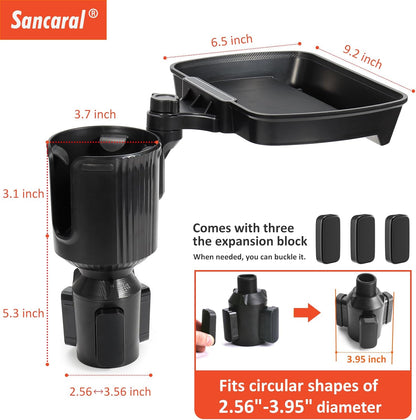 Car Large Cup Holder Expander, 5-in-1 Cupholder Extender with Phone Holder & Swivel and Detachable Snack Food Tray Table for Eating, Travel Essentials for Road Trips for Driver. Model C