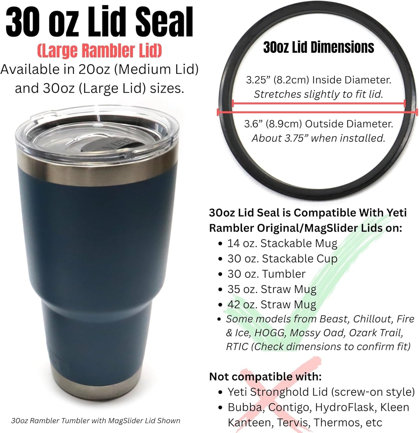 Captain O-Ring – Replacement Lid Seal Gaskets for Yeti Stainless Steel Insulated Tumbler Mugs (3 Pack) [20 oz Lid Size]