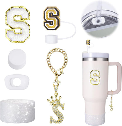 Mity Rain 6pc Cup Accessories Set for Stanley 30 oz & 40 oz Tumbler with Handle, Including Straw Cover Cap, Cup Initials Charm, Silicone Boot, Round & Square Spill Proof Stopper