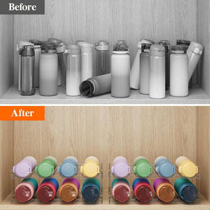 Lifewit 2 Tier Stackable Water Bottle Organizer for Cabinet, Plastic Bottle Holder Fits 6 Bottles/Tumblers up to 3.8" Diameter for Pantry/Countertop/Cupboard, 28 x 19 x 15 cm/11 x 7.5 x 5.7"