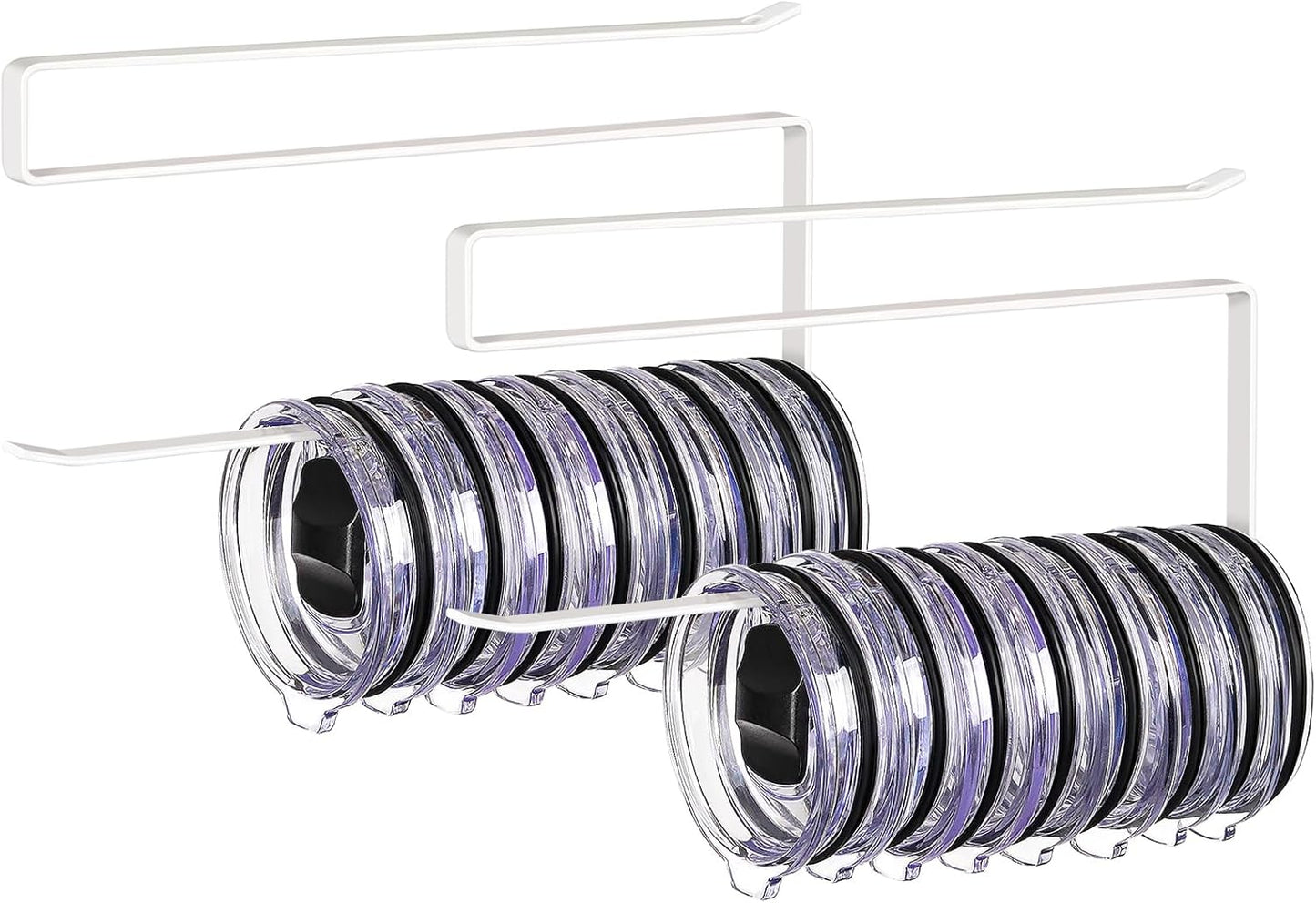 Tumbler Lid Organizer, Horizontal Tumbler Lid Storage Hook Up to 10 Lids, Space Saving Cup Lid Holders Under Cabinet Tumbler Lid Hook for Kitchen Organizer and Storage,Hanging Paper Towel Rack Hanger
