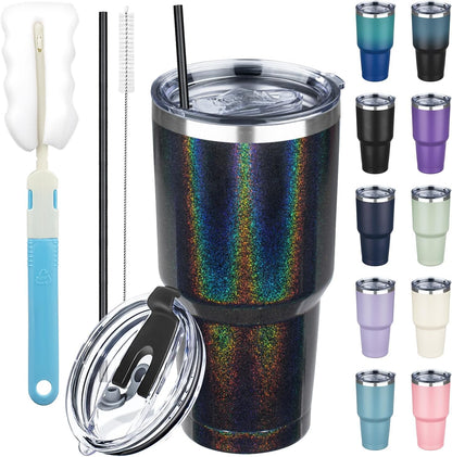 20 oz Tumbler with Lids and Straws, Stainless Steel Insulated Coffee Tumbler, Double Wall Vacuum Insulated Travel Mug Cup, Leakproof Thermal Coffee Cup for Hot and Cold Drinks (azure blue)