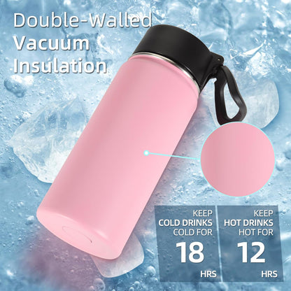 Volhoply 16 OZ Kids Water Bottle Bulk 8 Pack,Insulated Sports Bottles with Straw Lid,Stainless Steel Bottle with Handle Keep Cold & Hot,Double Wall Vacuum Tumbler Cups for School(Eight Color, 8)