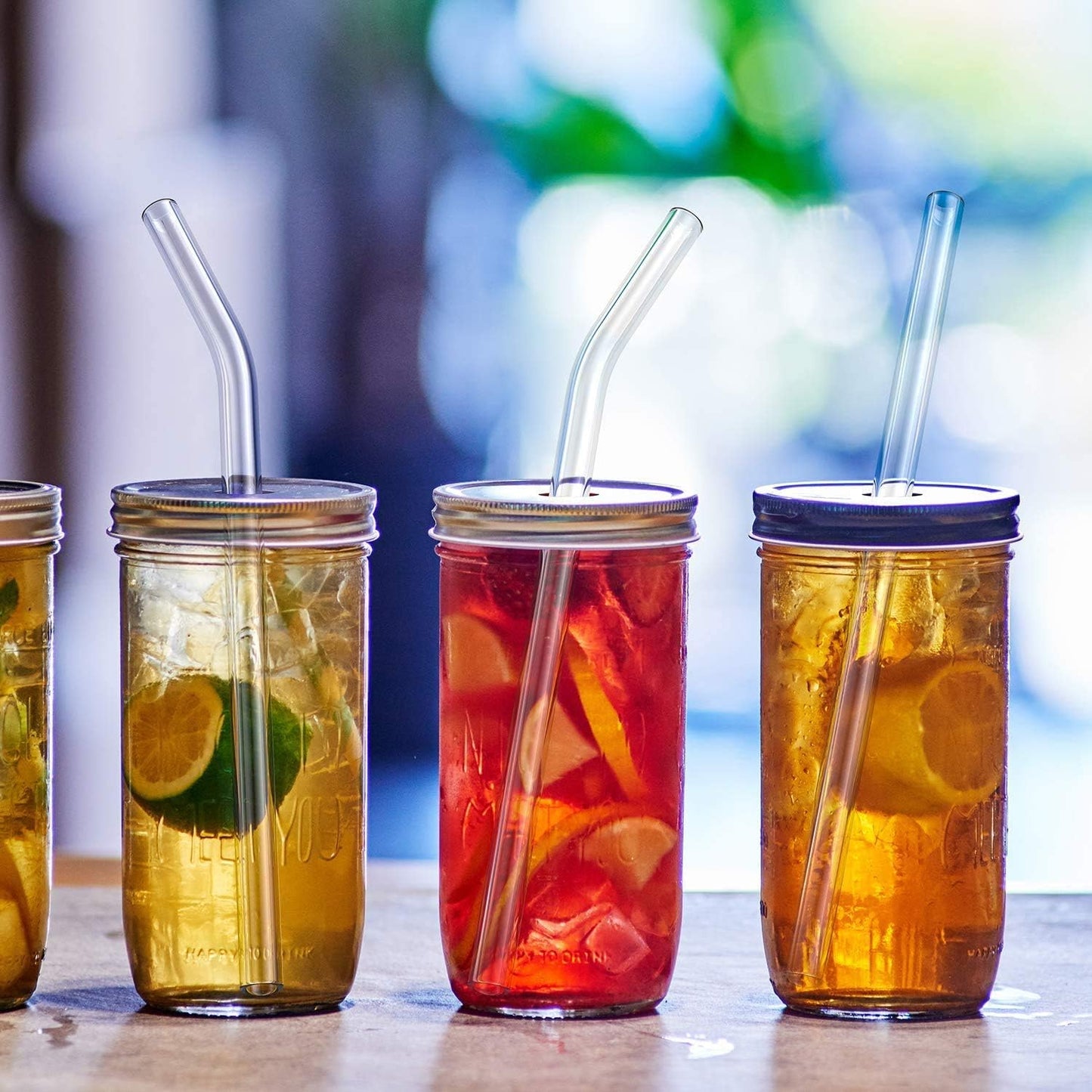 HeykirHome 4-Pack Reusable Glass Straw, Size 8.5''x10 MM,Including 2 Straight and 2 Bent with 2 Cleaning Brush- Perfect For Smoothies, Tea, Juice