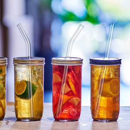 HeykirHome 4-Pack Reusable Glass Straw, Size 8.5''x10 MM,Including 2 Straight and 2 Bent with 2 Cleaning Brush- Perfect For Smoothies, Tea, Juice