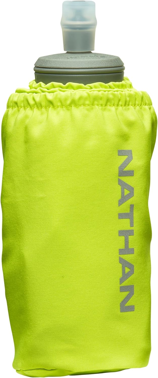 Nathan Handheld Soft Flask 18oz - Exo-Draw Insulated Collapsible Bottle - Grip-Free Strap & Rigid ExoSpine for Comfort/Support - Breathable Mesh Strap - Ideal Running/Hiking, Pinnacle, Black