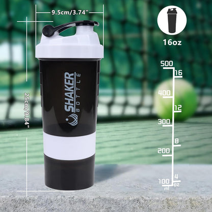 XTK Shaker Bottle 16OZ Protein Shaker Bottles with Mix Ball Sports Water Bottle Leak Proof GYM Cup for Protein Mixes with Powder Storage & Pill Organizer, Ideal for Pre Workout,BPA Free(black)