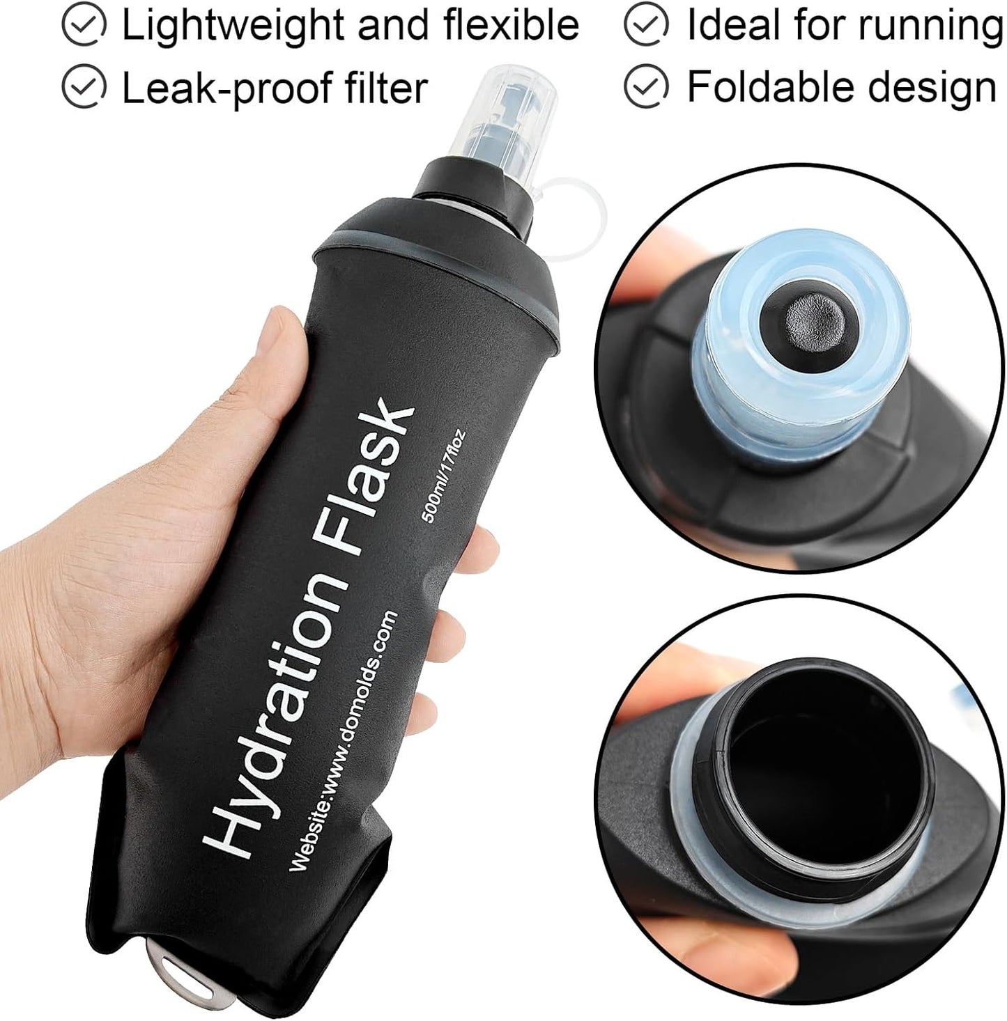 WILDREEDS 500ml Soft Flask, TPU Collapsible Soft Water Bottle for Hydration Pack, Running Vest, Folding Water Bottle for Hiking Cycling Climbing-1Pcs, White