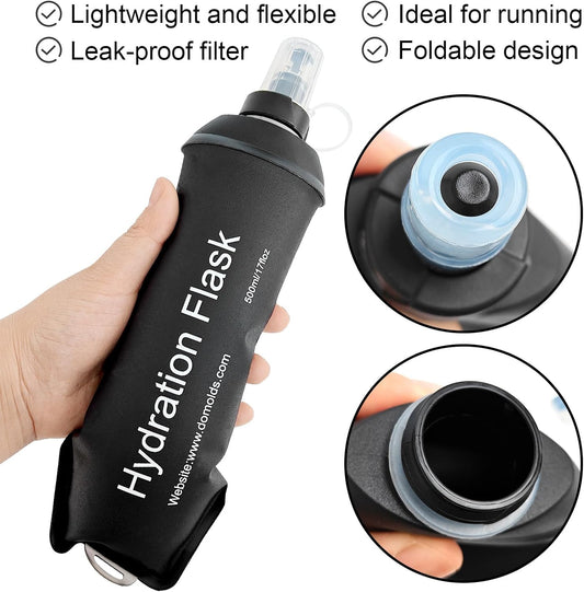 WILDREEDS 500ml Soft Flask, TPU Collapsible Soft Water Bottle for Hydration Pack, Running Vest, Folding Water Bottle for Hiking Cycling Climbing-1Pcs, White