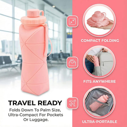 Collapsible Water Bottle 20oz (600ml), BPA-Free Silicone Foldable Portable Lightweight Reusable Water Bottle with Leak-Proof Lid & Lanyard for Outdoor Travel Cycling Gym & Camping (Green)