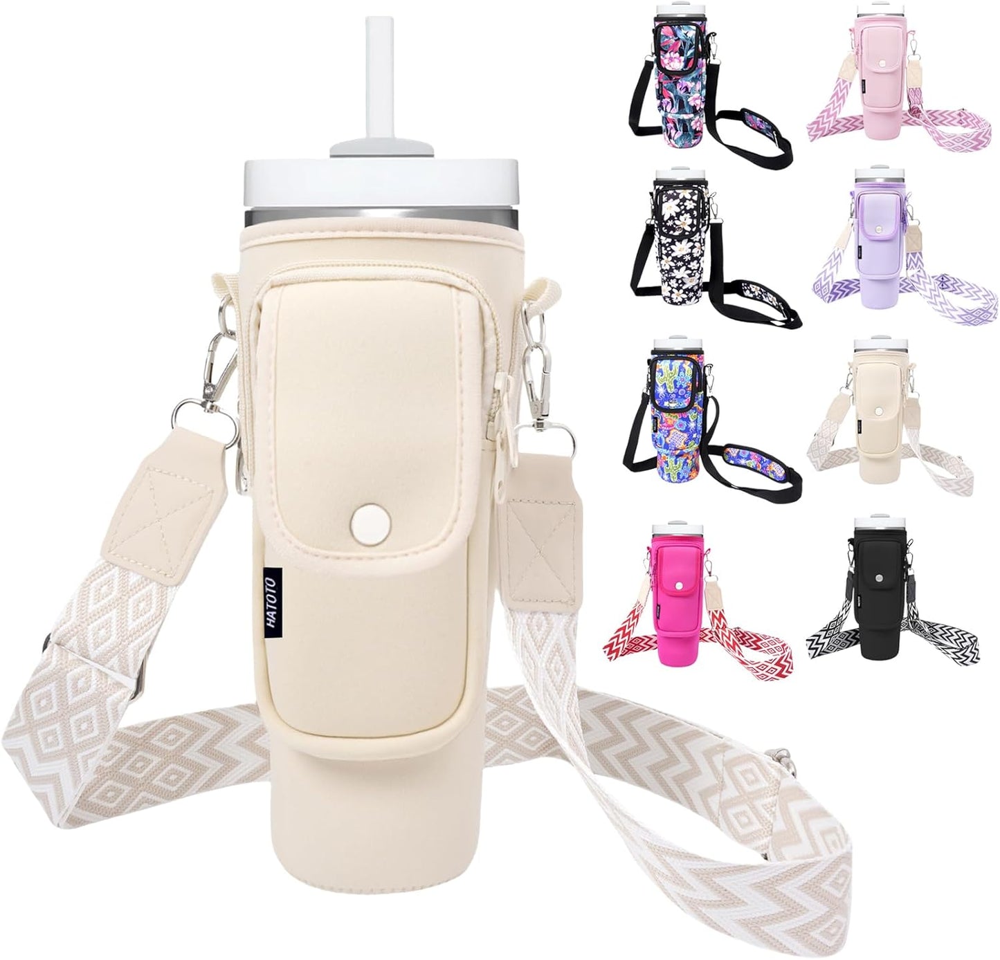 Water Bottle Holder with Strap for Stanley Cup 40/30oz, Insulated Neoprene Stanley Cup Holder with Strap for Tumbler with Handle Stanley Carrier Bag Cross-body Bag for Walking