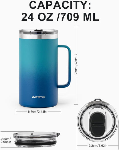 RAYMYLO Insulated Coffee Mug 12 oz, Double Wall Stainless Steel Coffee Mug with Lids, Leak-Proof & Detachable Slider Lid for Thorough Clean, Keeps Coffee Cold for 9 Hrs, Suitable for Camp Home Office