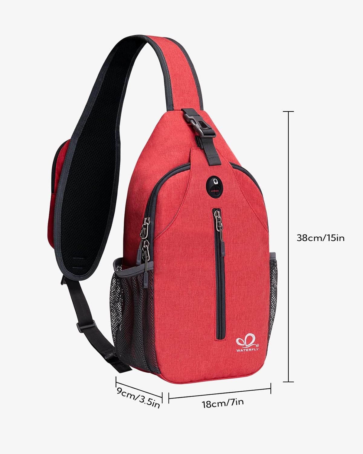 WATERFLY Crossbody Sling Backpack Sling Bag Travel Hiking Chest Bag Daypack (Black)