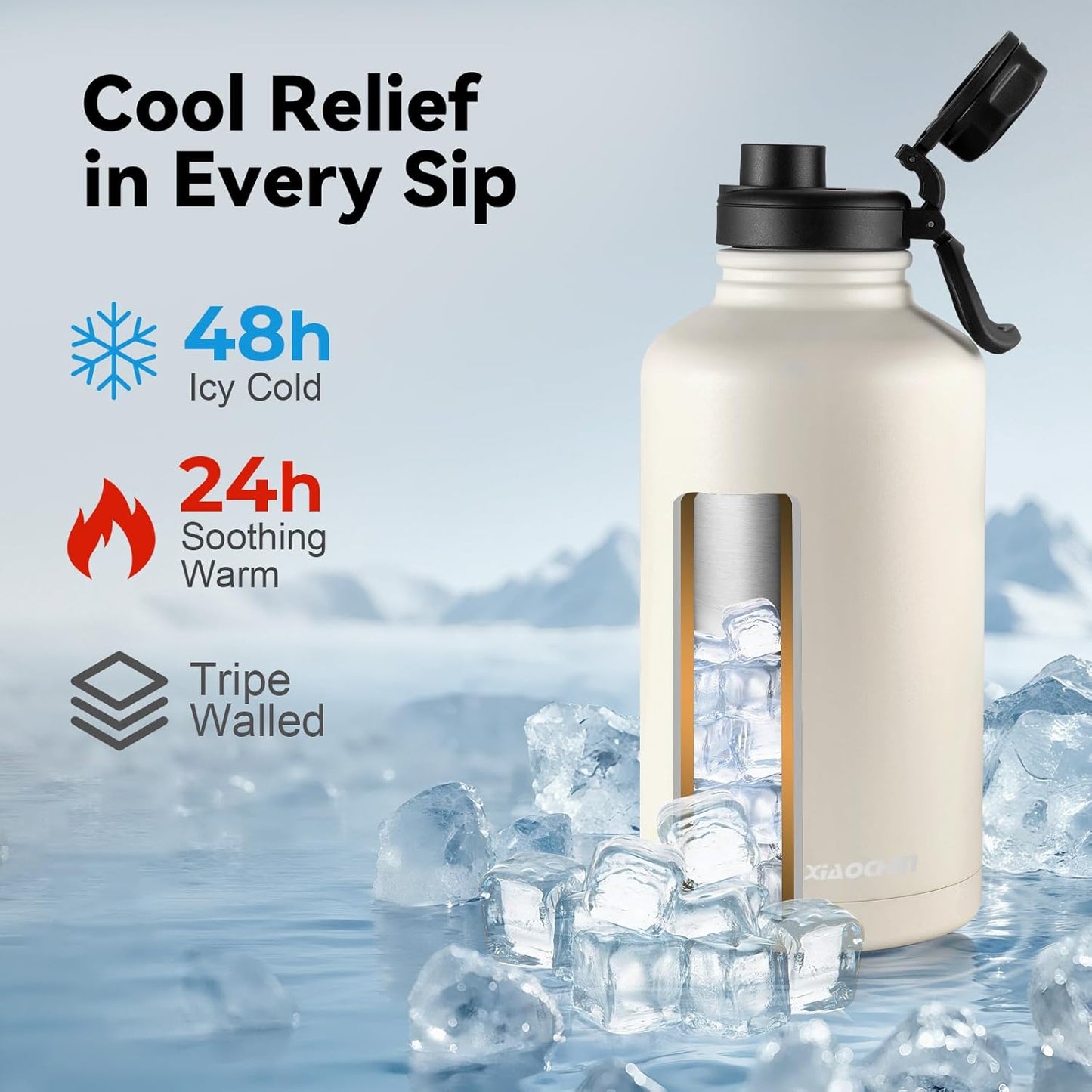 KXIAOCHEN Insulated Water Bottle With Strap, Cold For 48 Hrs Leak Proof, Triple Wall Stainless Steel Sports Water Bottle With Straw And Spout Lid For Gym Hiking Travel