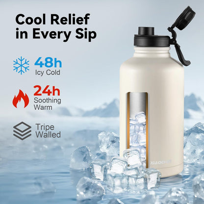 KXIAOCHEN Insulated Water Bottle With Strap, Cold For 48 Hrs Leak Proof, Triple Wall Stainless Steel Sports Water Bottle With Straw And Spout Lid For Gym Hiking Travel