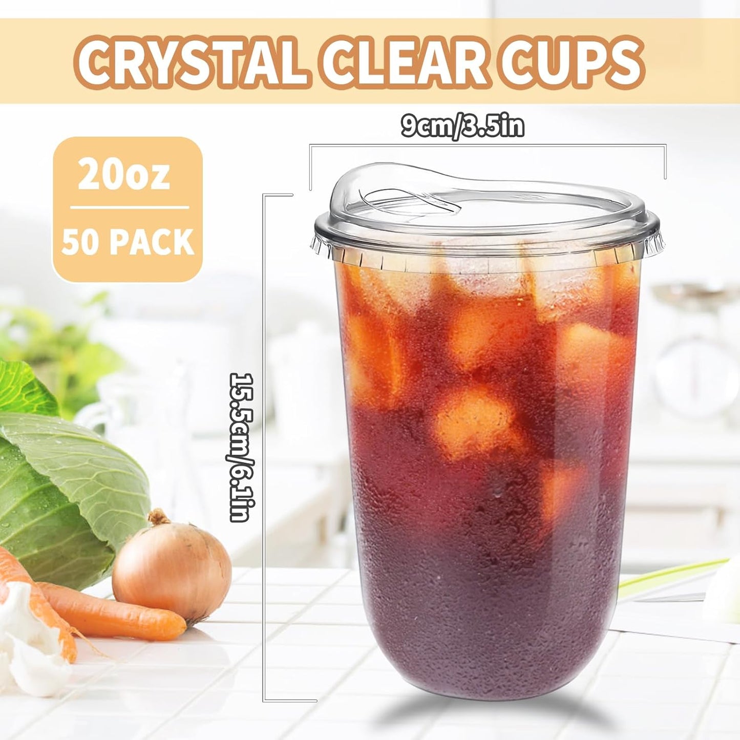 Alaeseje 50 Pack Clear Plastic Cups with Strawless Sip Lids,16 oz Iced Coffee Cups with Lids,Disposable PET Crystal Cups,Round Bottom To Go Cup for Iced Coffee Juice Smoothie Cold Beverage