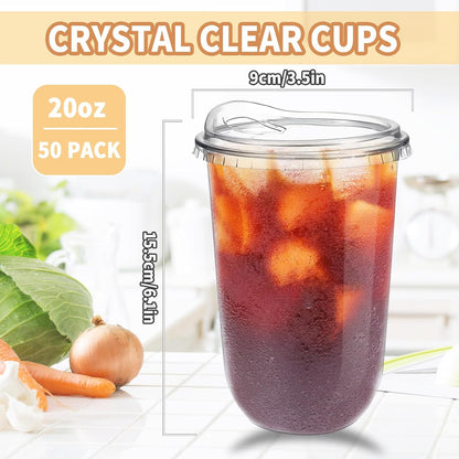 Alaeseje 50 Pack Clear Plastic Cups with Strawless Sip Lids,16 oz Iced Coffee Cups with Lids,Disposable PET Crystal Cups,Round Bottom To Go Cup for Iced Coffee Juice Smoothie Cold Beverage