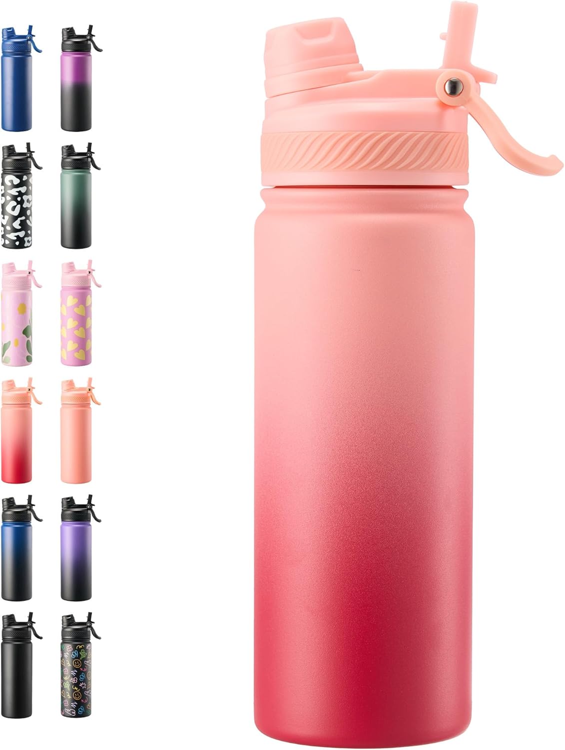 Fijinhom 18 oz Insulated Water Bottle, 2-in-1 Straw and Spout Lid Stainless Steel Thermos, Leak-Proof, Double Wall Vacuum Flask, Keep Cold 24H for Outdoor, Sports, Travel, School (Black)
