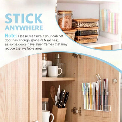 9.5” Large Acrylic Cabinet Straw & Utensil Organizer – Adjustable, Multipurpose Kitchen Storage for Reusable Straws, Brushes, Chopsticks – Ultra-Sticky & Drainable