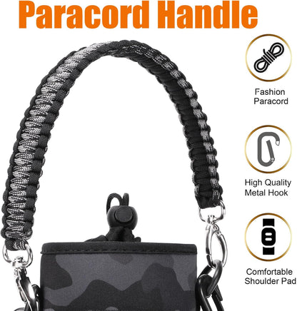 AceTreker 32/40/64/128 oz Neoprene Insulated Water Bottle Carrier Bag, Sling Bag Sleeve Pouch Holder with Strap & Paracord Handle and 2 Pocket for Travelling, Hiking, Camping