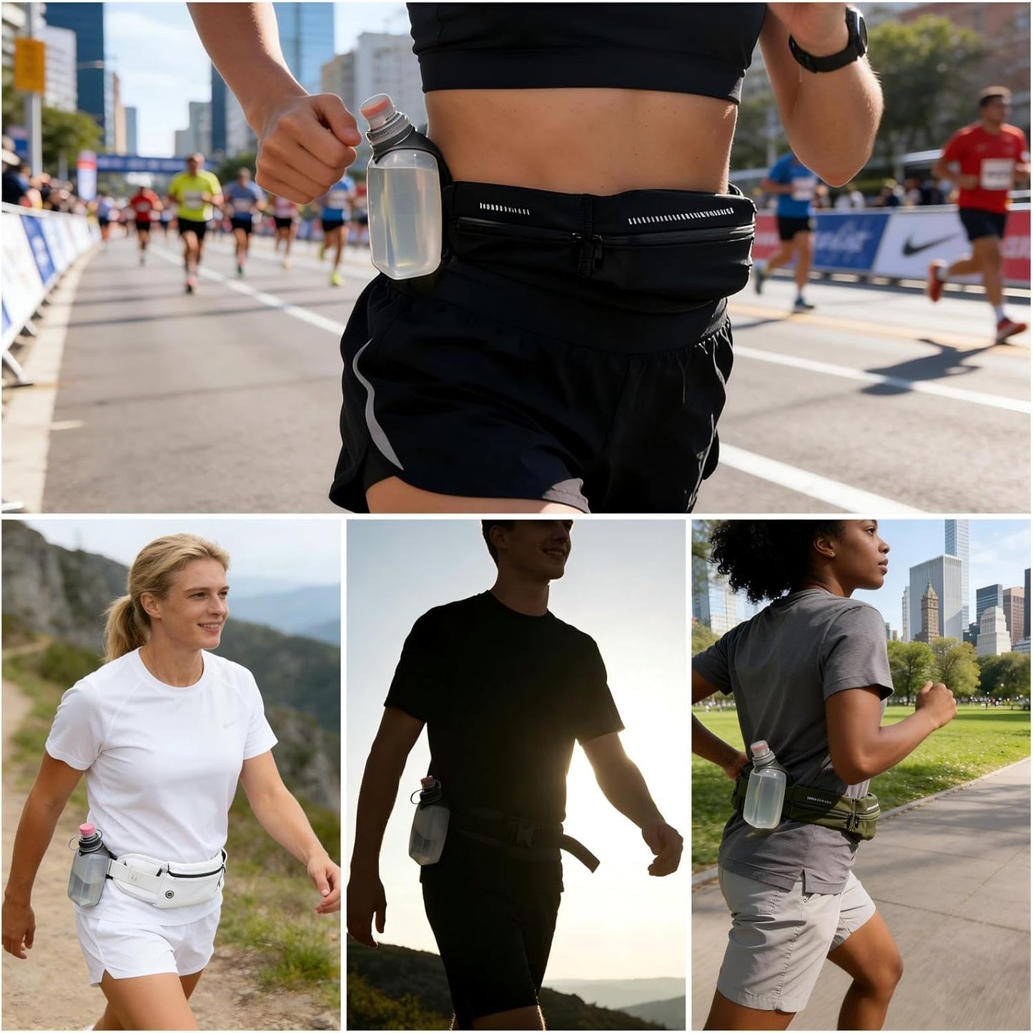 Running Water Bottle with Clip, 8.8oz No-Bounce Soft Flask, Dust-Proof Cap, BPA-Free, Fits Running Belts & Hydration Vests — for Jogging, Walking, Hiking, Cycling (1 Pack)