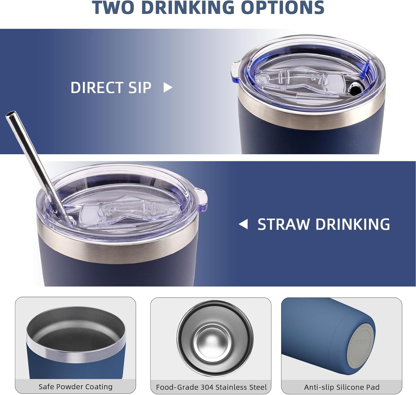GGQ 20oz Travel Coffee Tumbler Food-Grade 304 Stainless Steel Vacuum Insulated Double Wall Leak-Proof Lid Reusable Straw Hot and Cold Drinks Cup Holder Friendly (Light Blue)