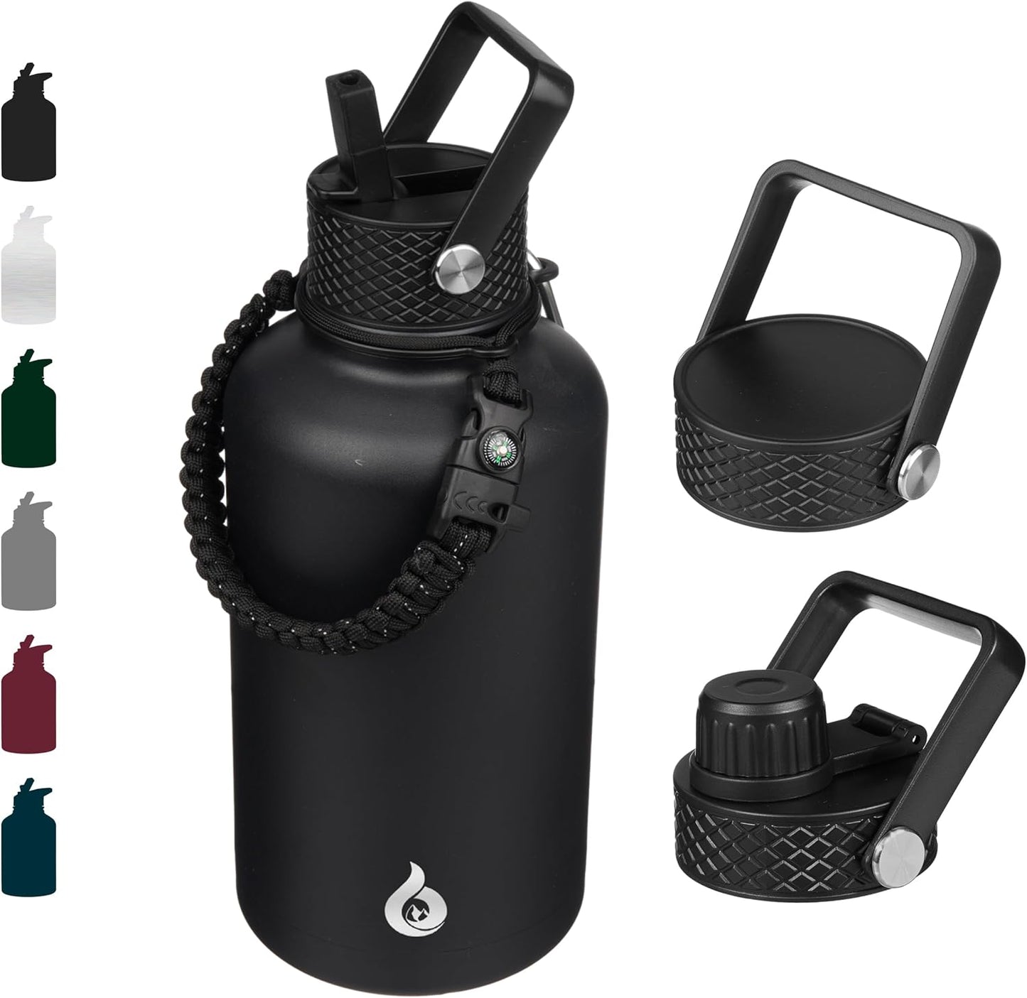 BJPKPK Insulated Water Bottles with Straw Lid, 40oz Stainless Steel Water Bottles with 3 Lids, BPA Free Leakproof Thermo, Tumblers, Cups for Sports, Gym- Midnight - Colors A