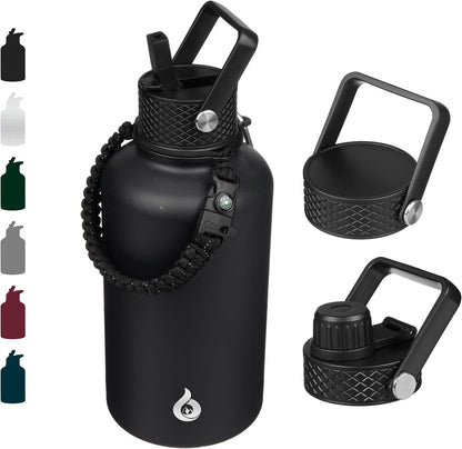 BJPKPK Insulated Water Bottles with Straw Lid, 40oz Stainless Steel Water Bottles with 3 Lids, BPA Free Leakproof Thermo, Tumblers, Cups for Sports, Gym- Midnight - Colors A