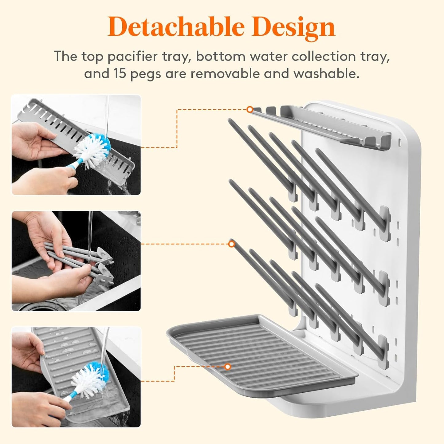 Lifewit Large Baby Bottle Drying Rack 15 Hooks, Newborn Essentials Must Haves, Bottle Storage Organizer for Countertop, Cabinet, Rack Dryer Holder for Pacifiers, Pump Parts, Baby Stuff
