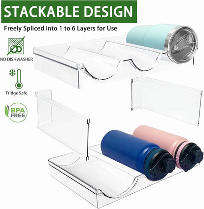 Spaclear 2 Pack Water Bottle Organizer, Stackable Kitchen Pantry Storage Shelf, Plastic Water Bottle Holder for Cabinet and Fridge Organization