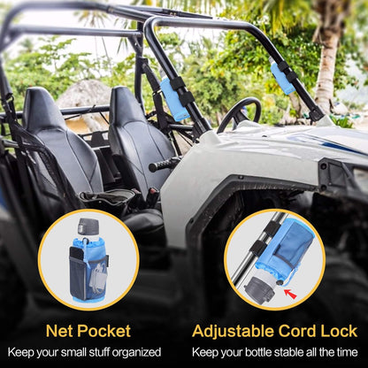 GEARV 2Pack Cup Holder for Bike, Scooter and Wheelchair, Water Bottle Holder for UTV/ATV, Walker, Golf Cart and Beach, Universal Drink Holder Accessories with Net Pocket and Cord Lock (Black)